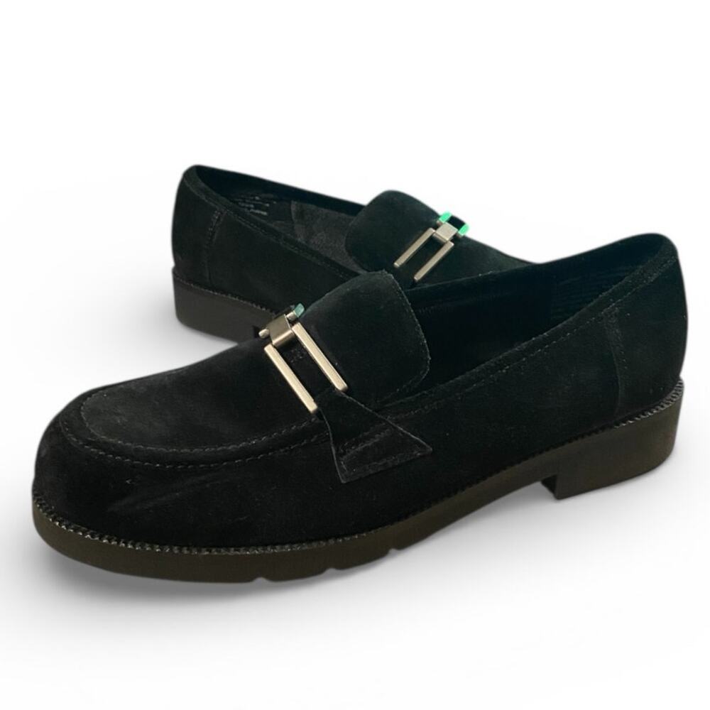 Predictions Women's Loafers 6 Black Leather Suede Buckle Slip On Y2K Shoes